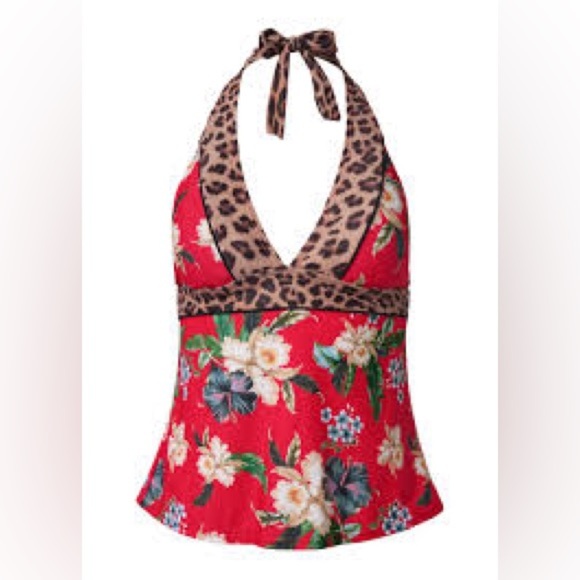 Athens Halter Tankini Red and Brown with Floral and Leopard Print NWOT size 4 - Picture 15 of 15
